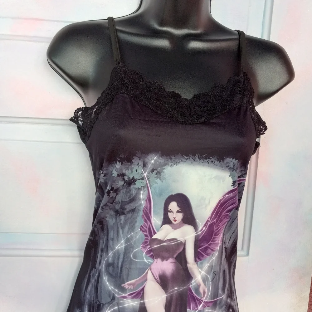 💥Fairy grunge bodycon gothic slip dress! Nwt! Sexy goth dress w/lace trim - Picture 7 of 12